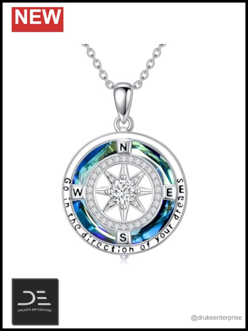 925 Sterling Silver Compass Necklace, Inspirational Graduation Gift